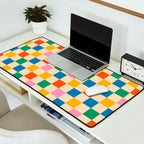 Checkerboard Check Colorful Geometric Checked Pattern Blue Green Pink Mustard Orange Cream Desk Mat Gallery Image 2