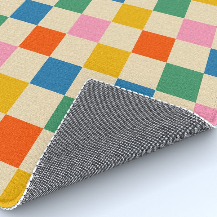 Checkerboard Check Colorful Geometric Checked Pattern Blue Green Pink Mustard Orange Cream Rug Gallery Image 4