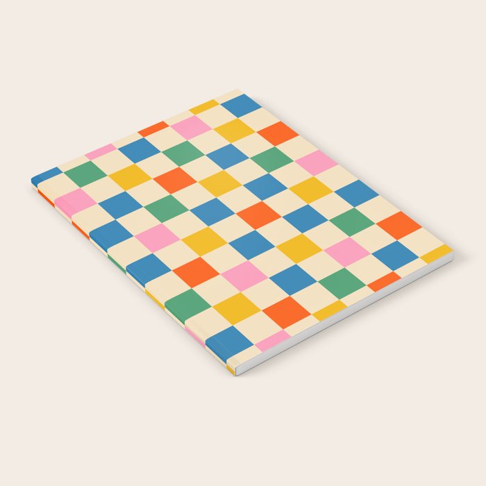 Checkerboard Check Colorful Geometric Checked Pattern Blue Green Pink Mustard Orange Cream Notebook Gallery Image 2