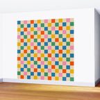 Checkerboard Check Colorful Geometric Checked Pattern Blue Green Pink Mustard Orange Cream Wall Mural Gallery Image 2