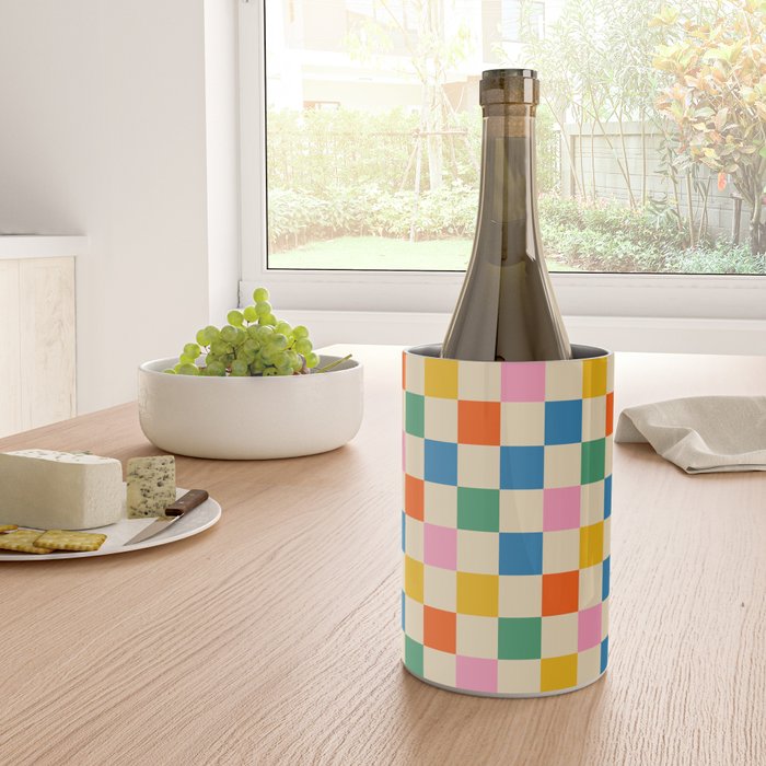 Checkerboard Check Colorful Geometric Checked Pattern Blue Green Pink Mustard Orange Cream Wine Chiller Gallery Image 4