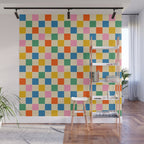 Checkerboard Check Colorful Geometric Checked Pattern Blue Green Pink Mustard Orange Cream Wall Mural Gallery Image 1