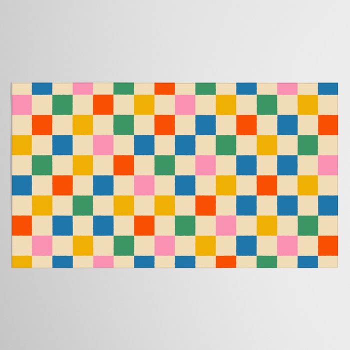 Checkerboard Check Colorful Geometric Checked Pattern Blue Green Pink Mustard Orange Cream Tablecloth Gallery Image 2