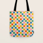 Checkerboard Check Colorful Geometric Checked Pattern Blue Green Pink Mustard Orange Cream Tote Bag Gallery Image 1