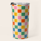 Checkerboard Check Colorful Geometric Checked Pattern Blue Green Pink Mustard Orange Cream Travel Mug Gallery Image 3