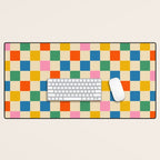 Checkerboard Check Colorful Geometric Checked Pattern Blue Green Pink Mustard Orange Cream Desk Mat Gallery Image 1