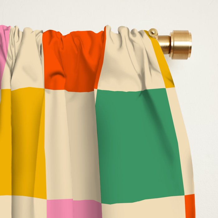 Checkerboard Check Colorful Geometric Checked Pattern Blue Green Pink Mustard Orange Cream Window Curtain Gallery Image 2
