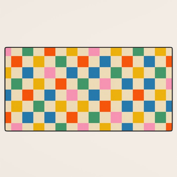 Checkerboard Check Colorful Geometric Checked Pattern Blue Green Pink Mustard Orange Cream Desk Mat Gallery Image 3