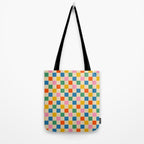 Checkerboard Check Colorful Geometric Checked Pattern Blue Green Pink Mustard Orange Cream Tote Bag Gallery Image 2