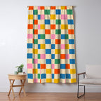 Checkerboard Check Colorful Geometric Checked Pattern Blue Green Pink Mustard Orange Cream Window Curtain Gallery Image 5