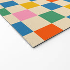 Checkerboard Check Colorful Geometric Checked Pattern Blue Green Pink Mustard Orange Cream Welcome Mat Gallery Image 2