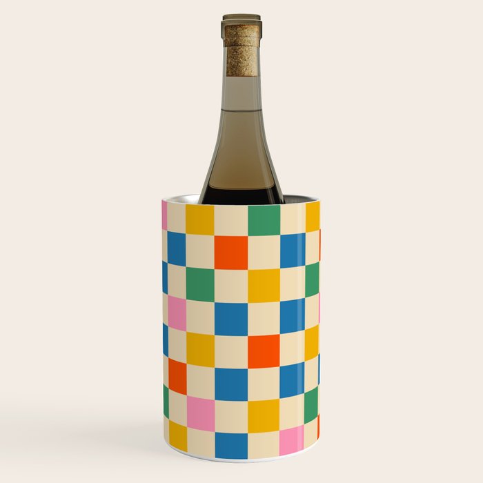 Checkerboard Check Colorful Geometric Checked Pattern Blue Green Pink Mustard Orange Cream Wine Chiller Gallery Image 3