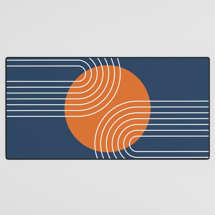 Mid Century Modern Geometric 161 Sun Rainbow abstract in Navy Blue Orange Desk Mat Gallery Image 3