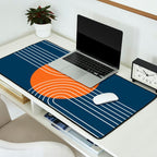 Mid Century Modern Geometric 161 Sun Rainbow abstract in Navy Blue Orange Desk Mat Gallery Image 2