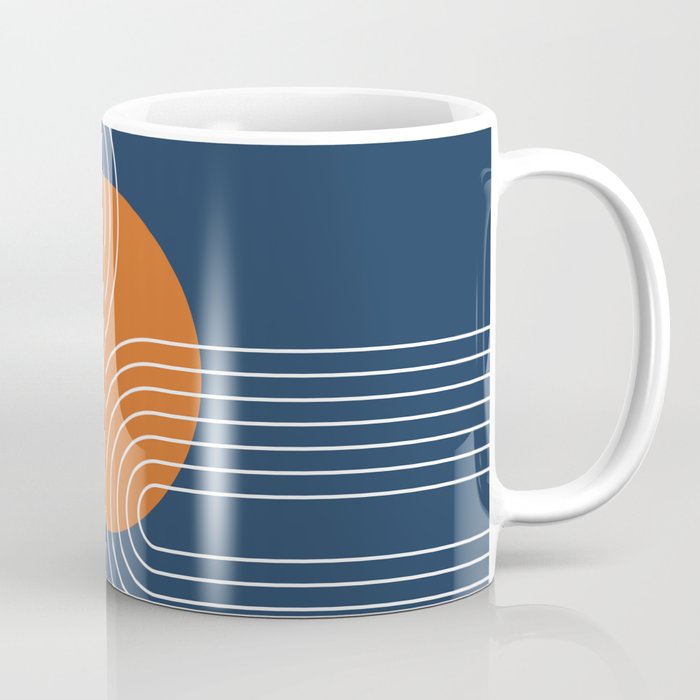 Mid Century Modern Geometric 161 Sun Rainbow abstract in Navy Blue Orange Coffee Mug Gallery Image 1