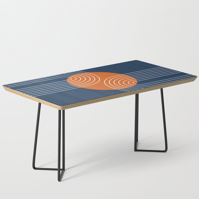 Mid Century Modern Geometric 161 Sun Rainbow abstract in Navy Blue Orange Coffee Table Gallery Image 1