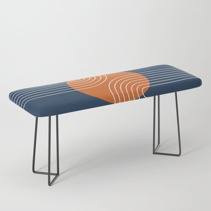 Mid Century Modern Geometric 161 Sun Rainbow abstract in Navy Blue Orange Bench Gallery Image 1