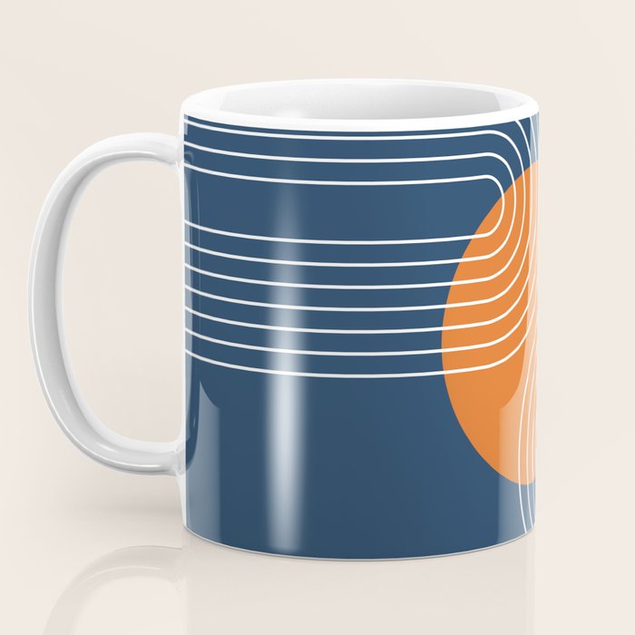 Mid Century Modern Geometric 161 Sun Rainbow abstract in Navy Blue Orange Coffee Mug Gallery Image 3