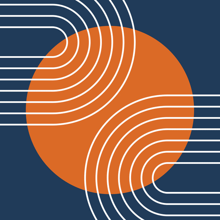 Mid Century Modern Geometric 161 Sun Rainbow abstract in Navy Blue Orange Coffee Mug Gallery Image 2