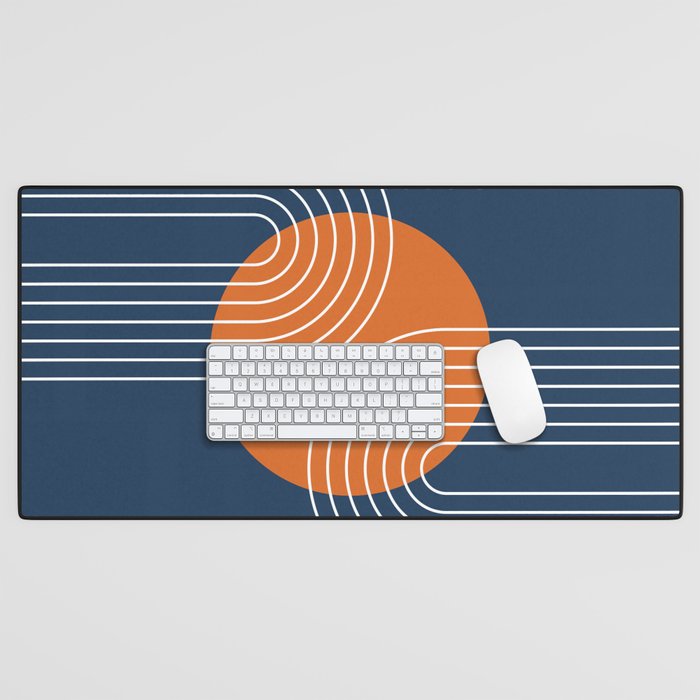Mid Century Modern Geometric 161 Sun Rainbow abstract in Navy Blue Orange Desk Mat Gallery Image 1