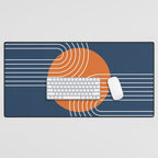 Mid Century Modern Geometric 161 Sun Rainbow abstract in Navy Blue Orange Desk Mat Gallery Image 1