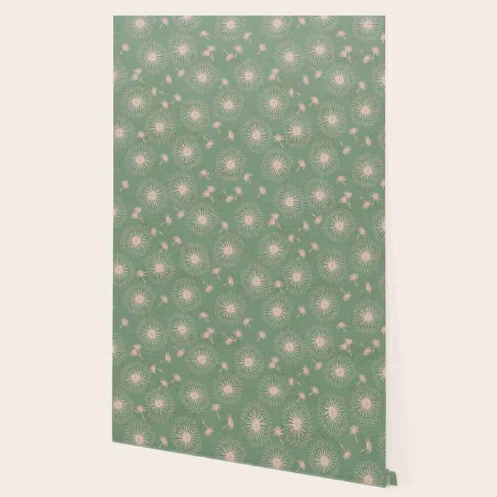 Make A Wish Dandelion Pattern in Sage Green & Peach Wallpaper Gallery Image 2