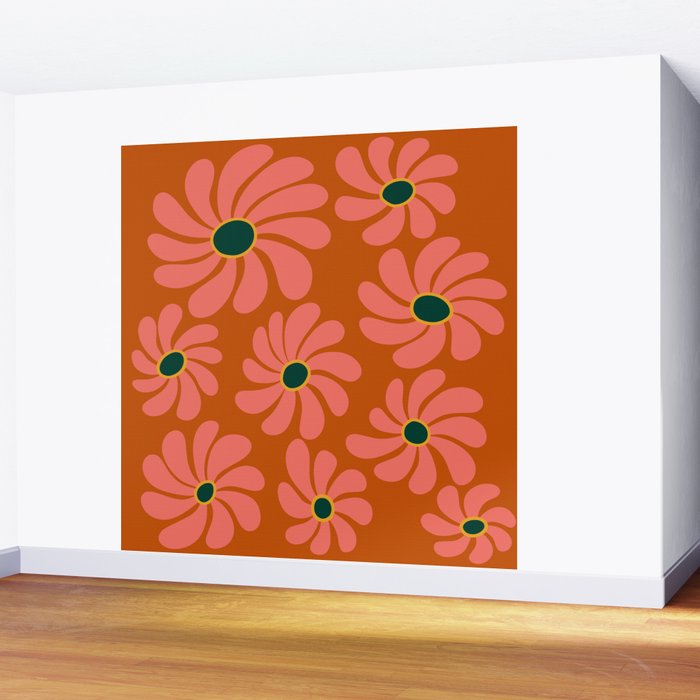 Retro Super Bloom - 70's Vibe Boho Colors Wall Mural Gallery Image 2