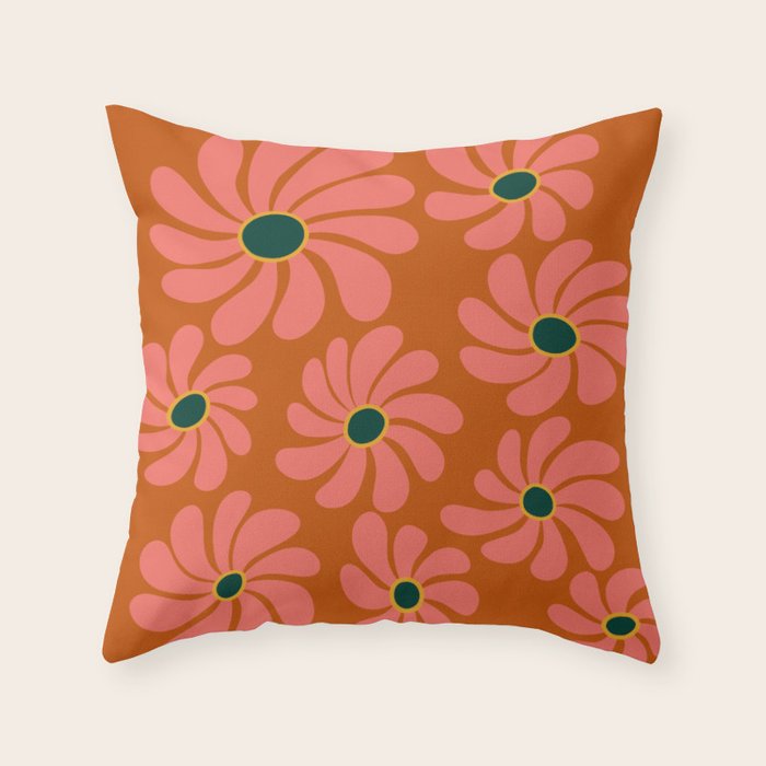 Retro Super Bloom - 70's Vibe Boho Colors Throw Pillow Gallery Image 6