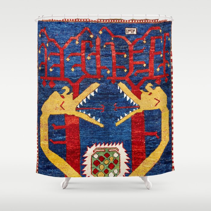 Kazak Southwest Caucasus Antique Rug Print With Snakes Shower Curtain Gallery Image 1