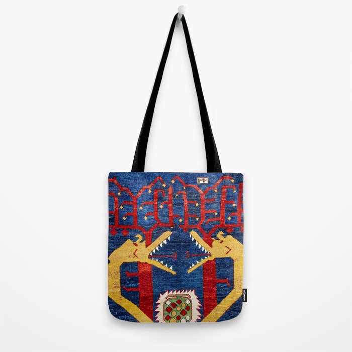 Kazak Southwest Caucasus Antique Rug Print With Snakes Tote Bag Gallery Image 2