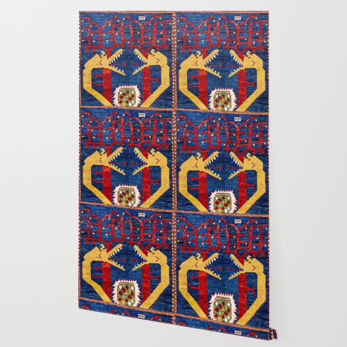 Kazak Southwest Caucasus Antique Rug Print With Snakes Wallpaper Gallery Image 2