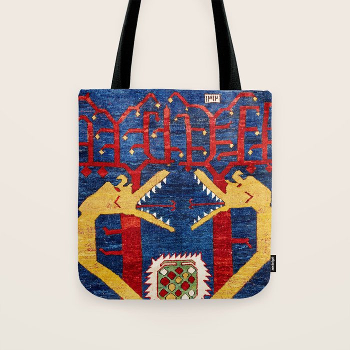 Kazak Southwest Caucasus Antique Rug Print With Snakes Tote Bag Gallery Image 1