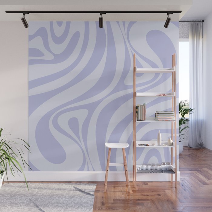 New Groove Retro Liquid Swirl Abstract Pattern Light Lavender Pastel Purple Wall Mural Gallery Image 1