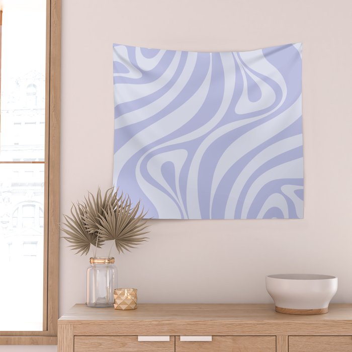 New Groove Retro Liquid Swirl Abstract Pattern Light Lavender Pastel Purple Wall Tapestry Gallery Image 2