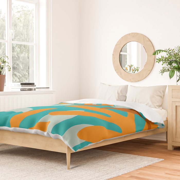 Seychelles Garden Botanical Abstract in Rust, Orange, Aqua, and Turquoise Duvet Cover Gallery Image 2
