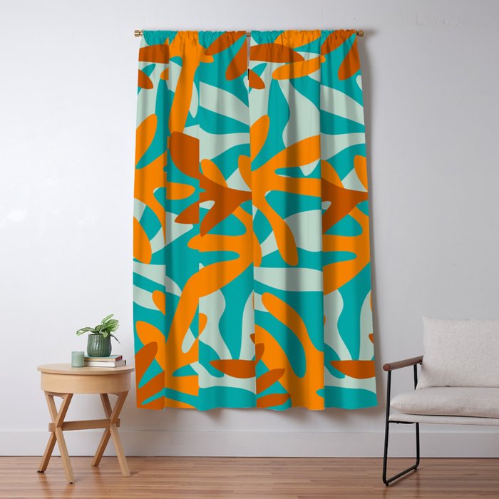 Seychelles Garden Botanical Abstract in Rust, Orange, Aqua, and Turquoise Window Curtain Gallery Image 5