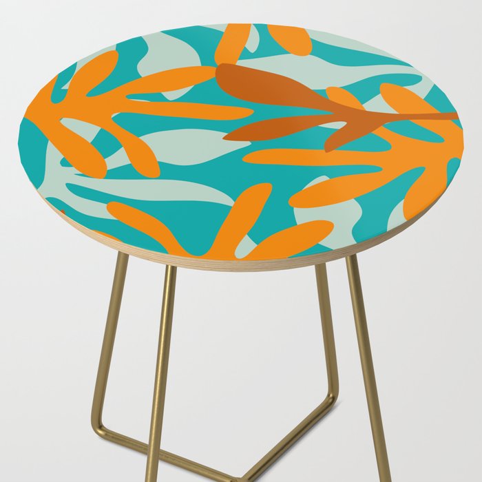 Seychelles Garden Botanical Abstract in Rust, Orange, Aqua, and Turquoise Side Table Gallery Image 2