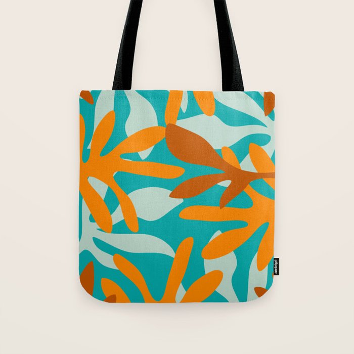 Seychelles Garden Botanical Abstract in Rust, Orange, Aqua, and Turquoise Tote Bag Gallery Image 1