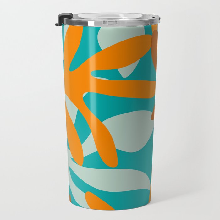 Seychelles Garden Botanical Abstract in Rust, Orange, Aqua, and Turquoise Travel Mug Gallery Image 3