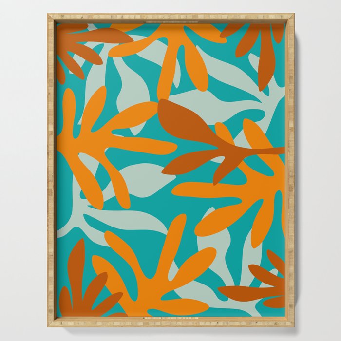 Seychelles Garden Botanical Abstract in Rust, Orange, Aqua, and Turquoise Serving Tray Gallery Image 1