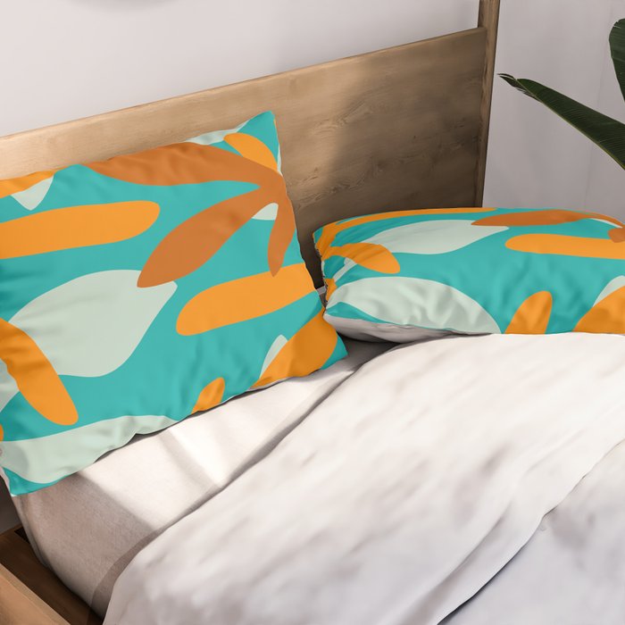 Seychelles Garden Botanical Abstract in Rust, Orange, Aqua, and Turquoise Pillow Sham Gallery Image 2