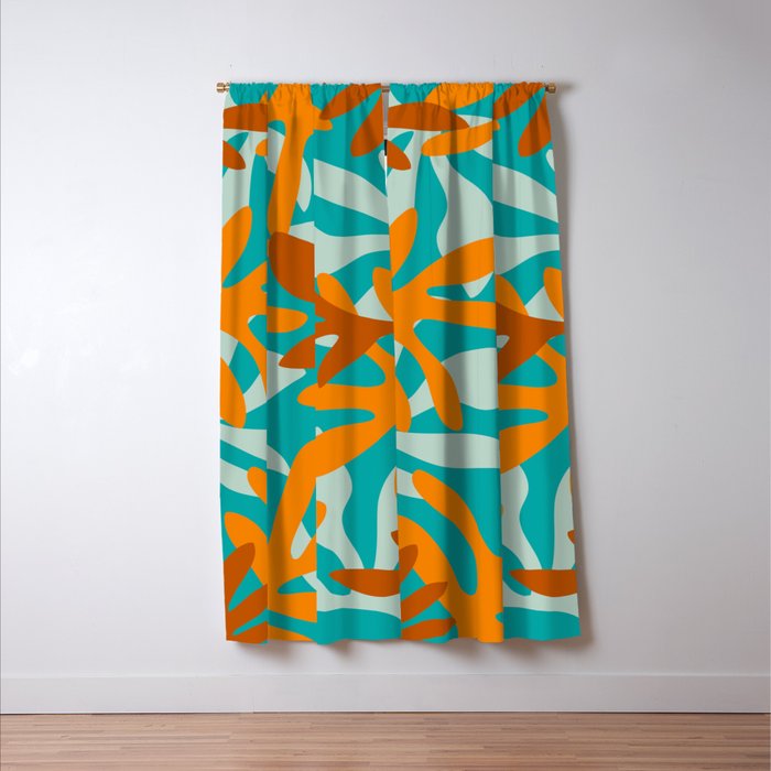 Seychelles Garden Botanical Abstract in Rust, Orange, Aqua, and Turquoise Window Curtain Gallery Image 3