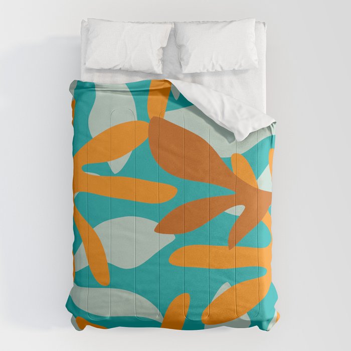 Seychelles Garden Botanical Abstract in Rust, Orange, Aqua, and Turquoise Comforter Gallery Image 6
