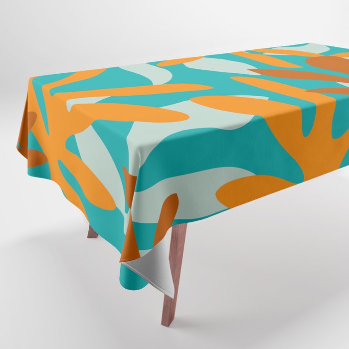 Seychelles Garden Botanical Abstract in Rust, Orange, Aqua, and Turquoise Tablecloth Gallery Image 1