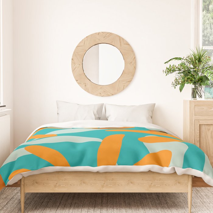 Seychelles Garden Botanical Abstract in Rust, Orange, Aqua, and Turquoise Duvet Cover Gallery Image 3