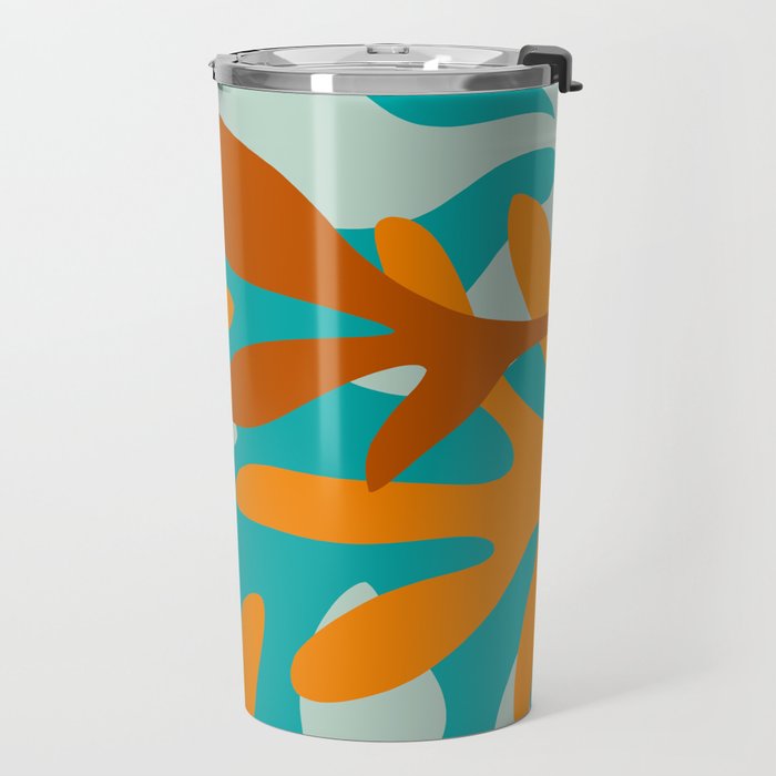 Seychelles Garden Botanical Abstract in Rust, Orange, Aqua, and Turquoise Travel Mug Gallery Image 2