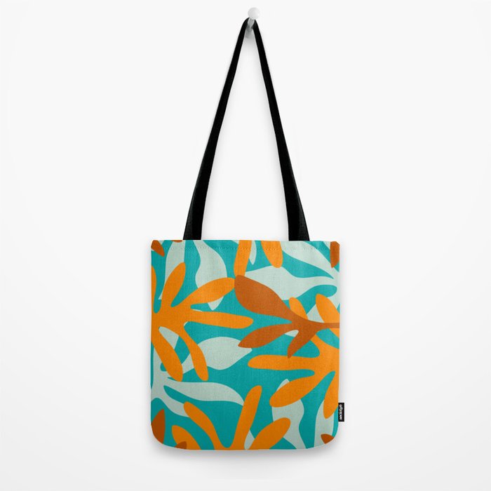 Seychelles Garden Botanical Abstract in Rust, Orange, Aqua, and Turquoise Tote Bag Gallery Image 2