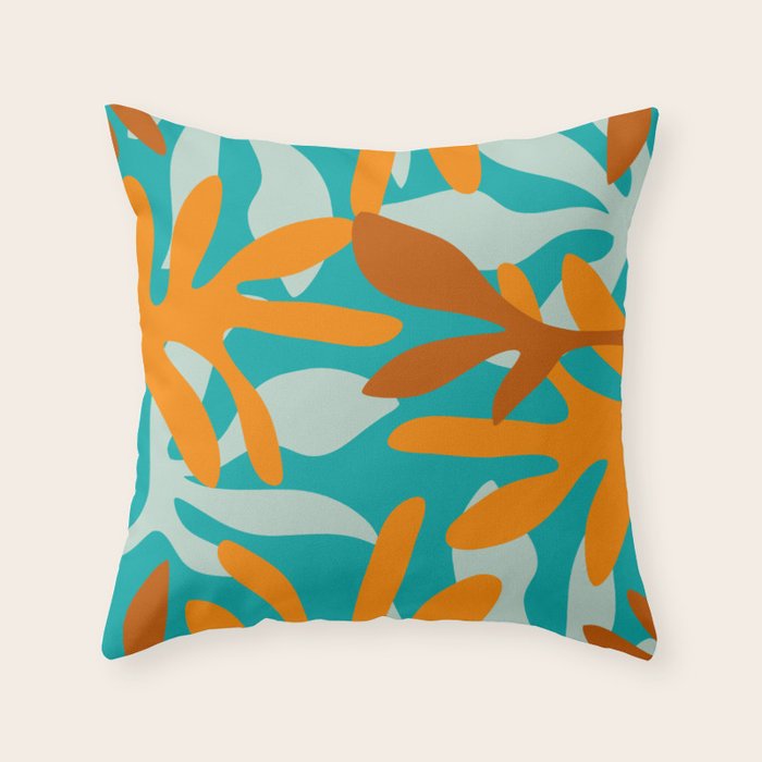 Seychelles Garden Botanical Abstract in Rust, Orange, Aqua, and Turquoise Throw Pillow Gallery Image 6