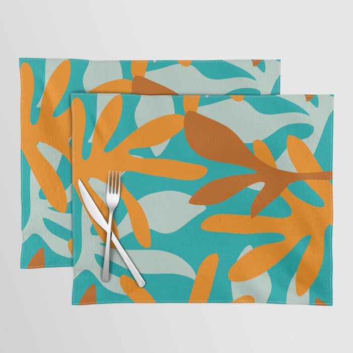 Seychelles Garden Botanical Abstract in Rust, Orange, Aqua, and Turquoise Placemat Gallery Image 1