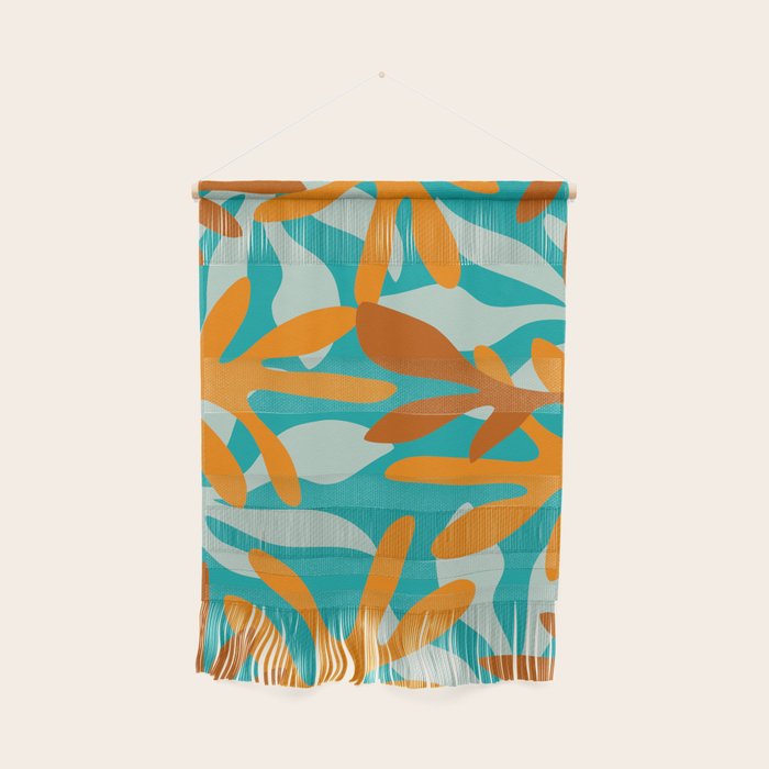 Seychelles Garden Botanical Abstract in Rust, Orange, Aqua, and Turquoise Wall Hanging Gallery Image 1